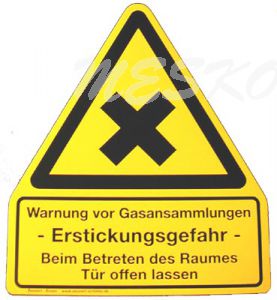 PVC-Folie "Warnung vor Gasansammlung mit Symbol" selbstklebend, 210 x 255 mm